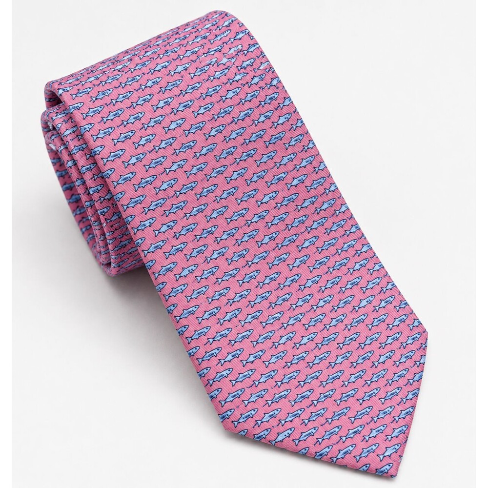 Vineyard Vines Pink Fish Print Silk Necktie Men's Nautical Preppy Whale Tie